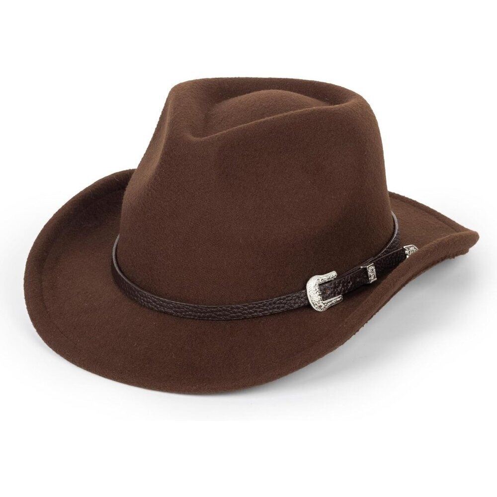 Women's Brown Western With Leather Buckle Band Classic Fedora Felt Cowboy Hat